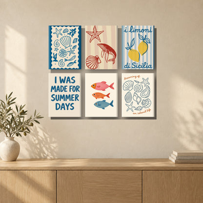 Coffret de 6 peintures par numéro Été en Bord de Mer, mini-toiles présentées au mur, Maison Artsen