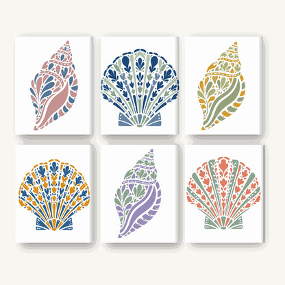 Coffret de 6 peintures par numéro Coquillages du Rivage, les mini-toiles à plat, Maison Artsen