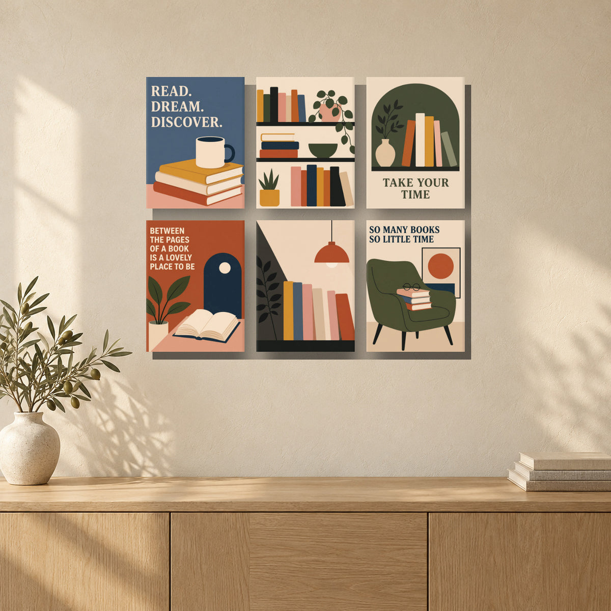 Coffret de 6 peintures par numéro Passion Lecture, mini-toiles présentées au mur, Maison Artsen