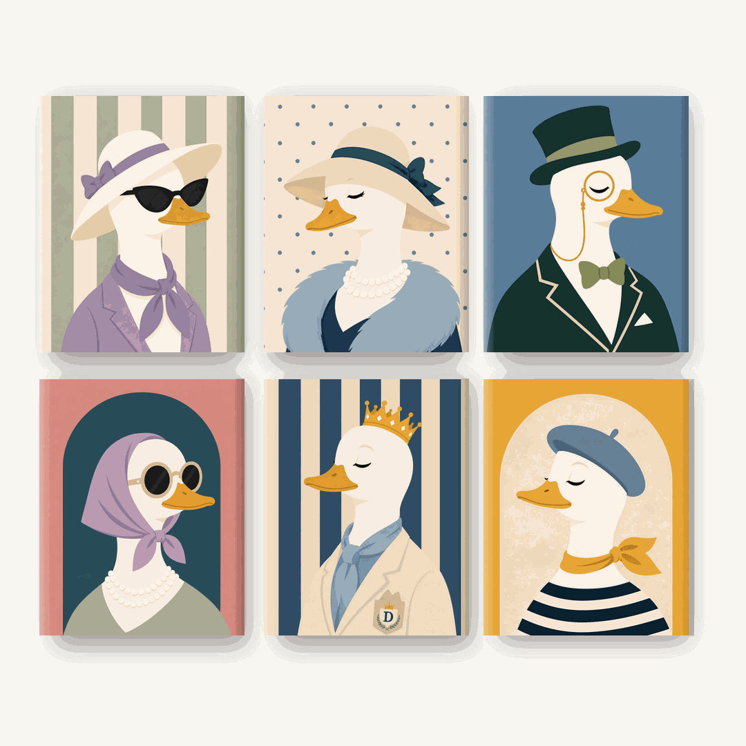Coffret de 6 peintures par numéro Canards Élégants, les mini-toiles à plat, Maison Artsen