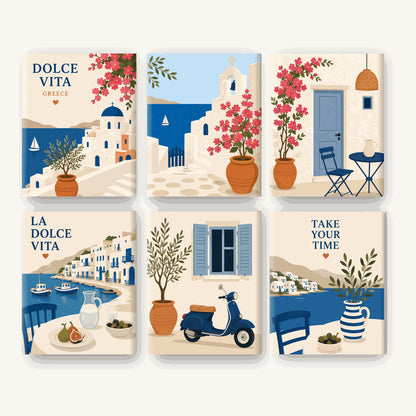 Coffret de 6 peintures par numéro Escapade Grecque, les mini-toiles à plat, Maison Artsen
