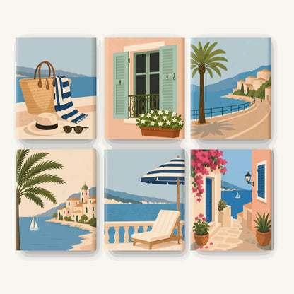 Coffret de 6 peintures par numéro Douceur de la Côte, les mini-toiles à plat, Maison Artsen