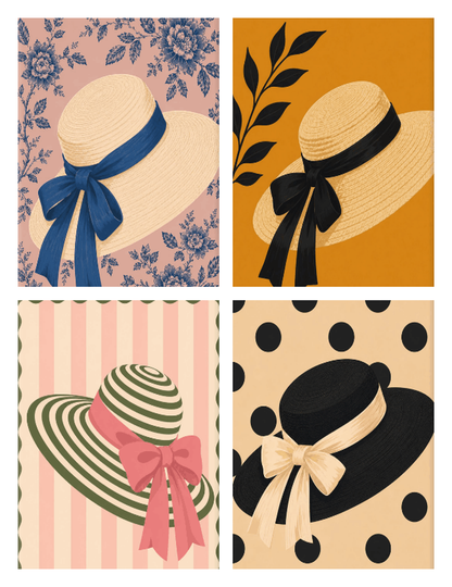 Coffret de 4 peintures par numéro Capelines et Rubans, les mini-toiles à plat, Maison Artsen