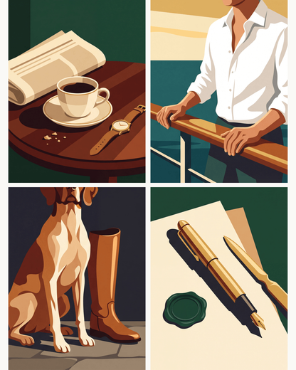 Coffret de 4 peintures par numéro Matinée d'un Gentleman, les mini-toiles à plat, Maison Artsen