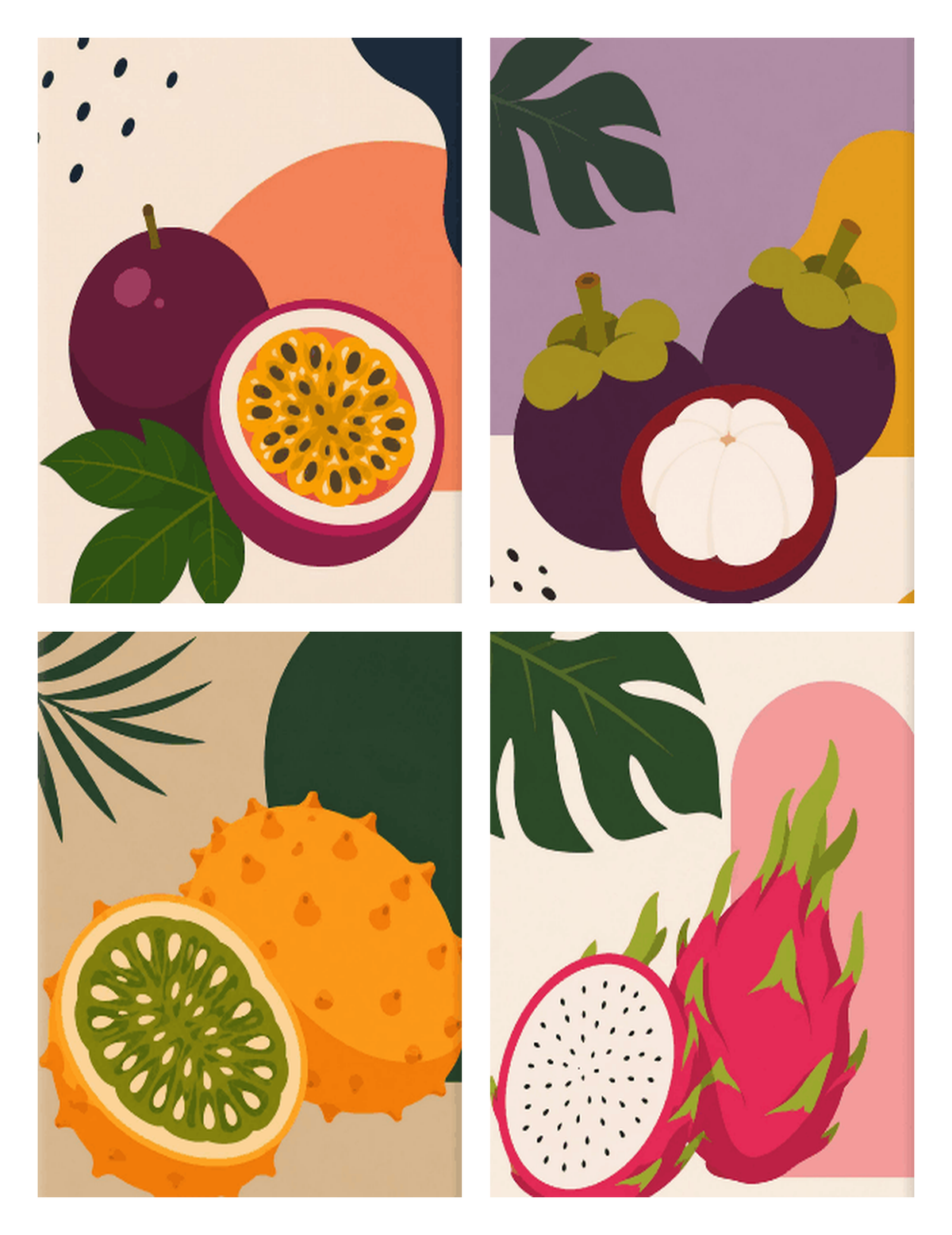 Coffret de 4 peintures par numéro Passion et Pitaya, les mini-toiles à plat, Maison Artsen
