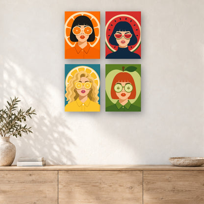 Coffret de 4 peintures par numéro Lunettes en Tranches de Fruits, mini-toiles présentées au mur, Maison Artsen