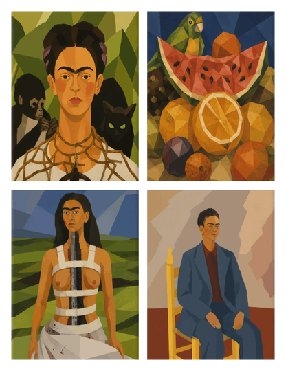 Coffret de 4 peintures par numéro Portraits et Fruits du Mexique, les mini-toiles à plat, Maison Artsen