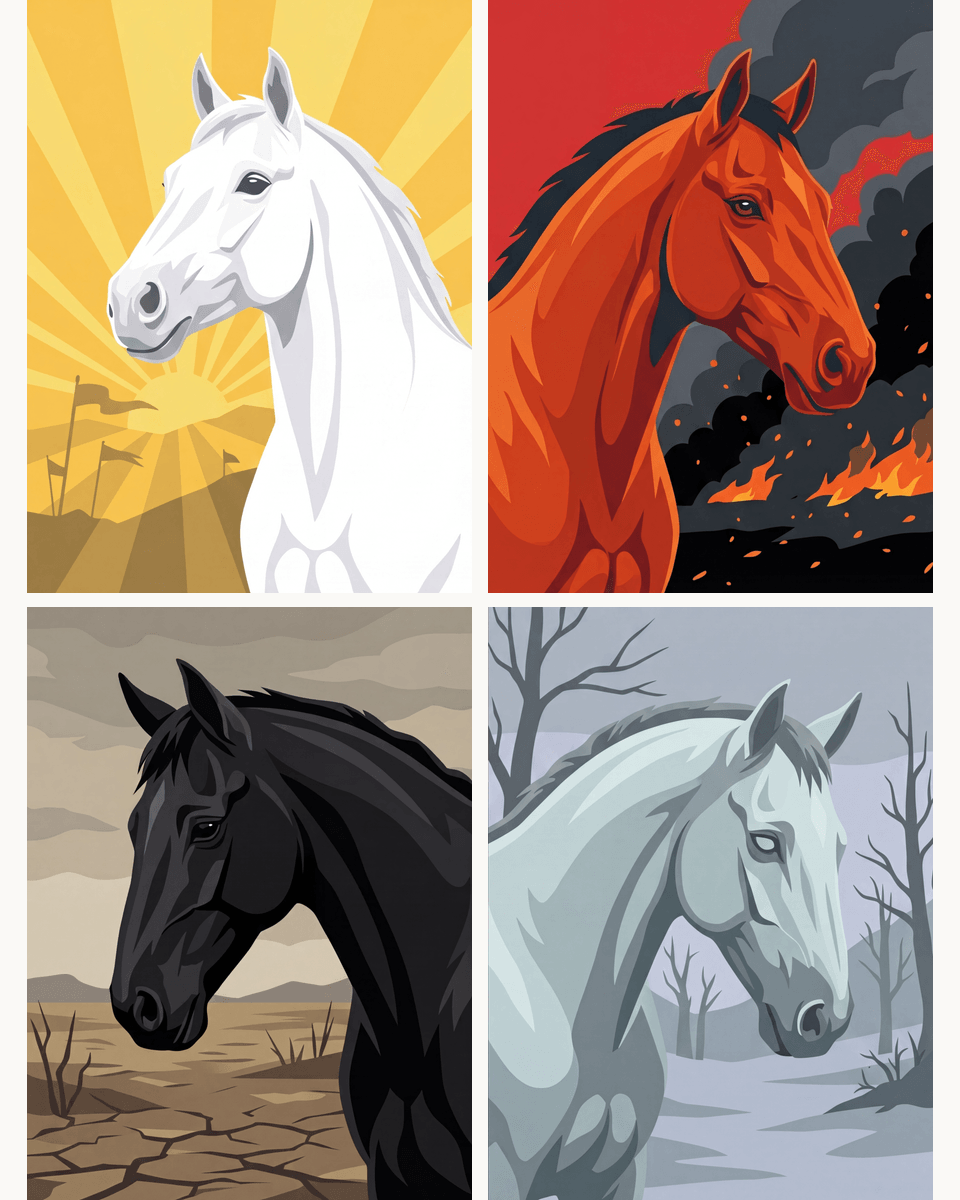 Coffret de 4 peintures par numéro Les Quatre Chevaux, les mini-toiles à plat, Maison Artsen