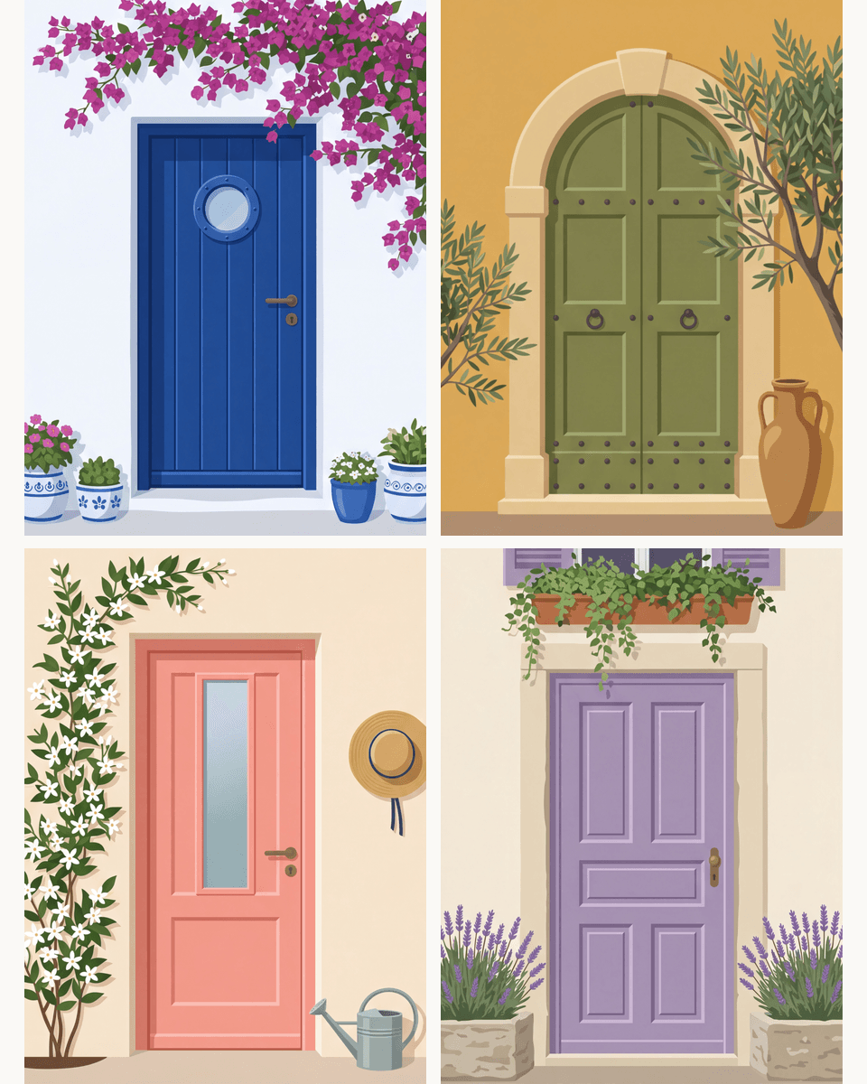Coffret de 4 peintures par numéro Seuils Fleuris, les mini-toiles à plat, Maison Artsen