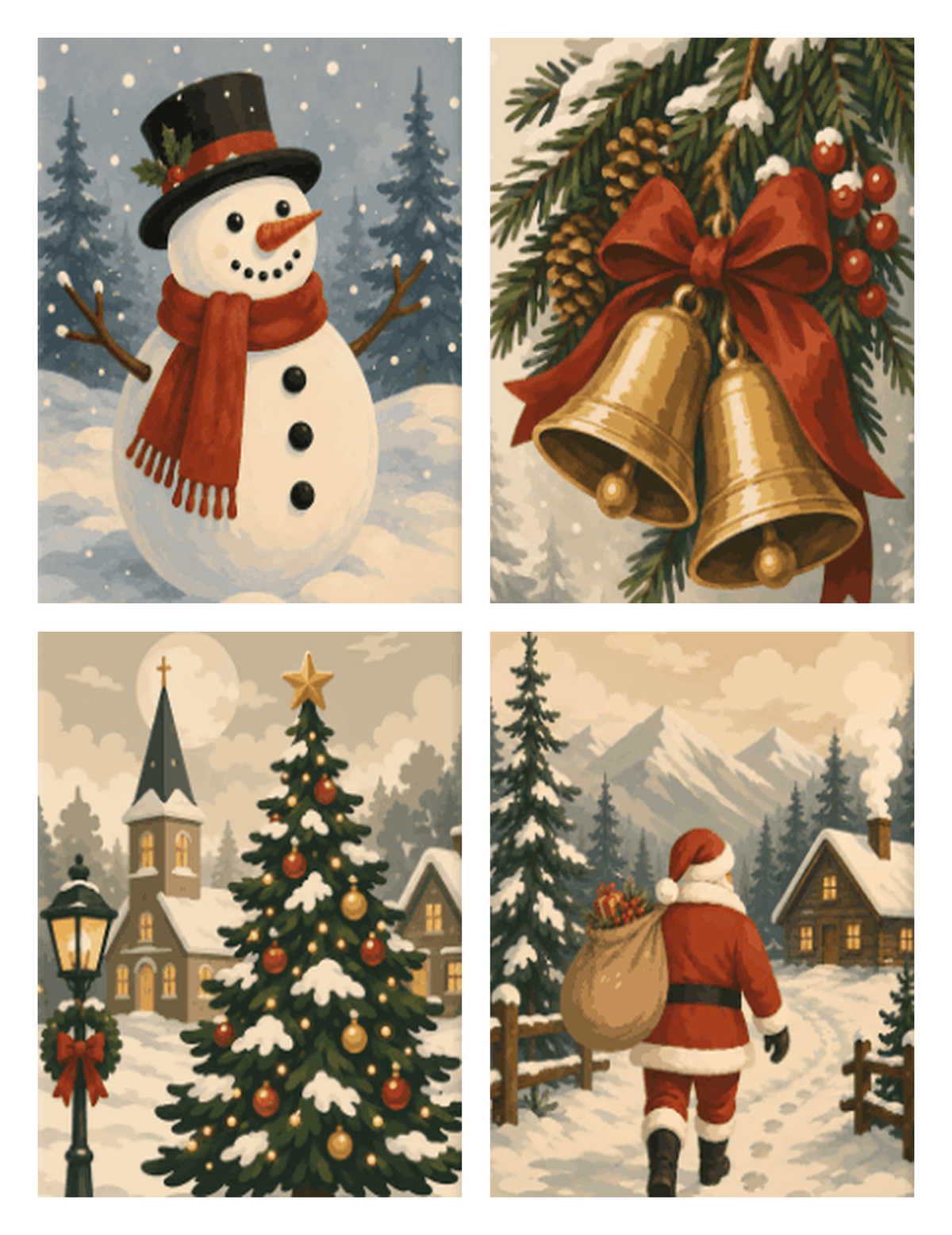 Coffret de 4 peintures par numéro Noël d'Antan, les mini-toiles à plat, Maison Artsen