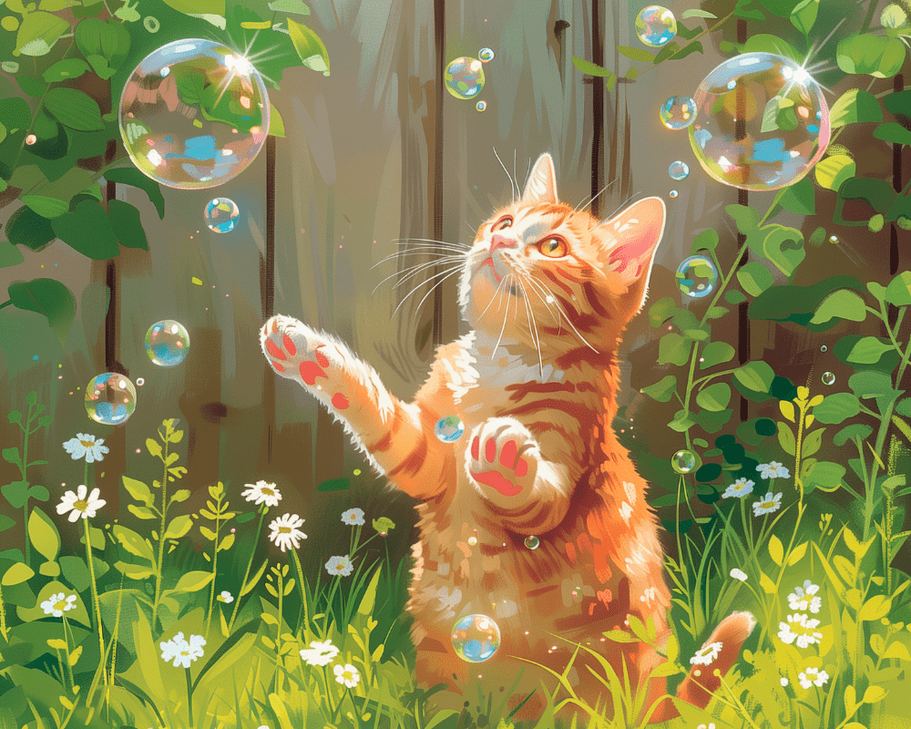 Peinture par numéro adulte Chaton et Bulles de Savon, visuel complet du design sur toile, Maison Artsen