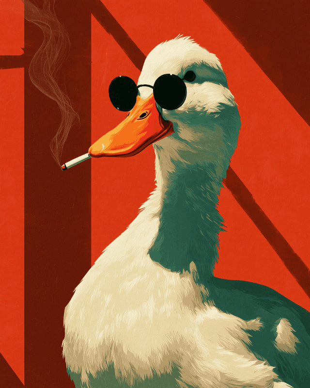 Peinture par numéro adulte Canard à Lunettes Noires, visuel complet du design sur toile, Maison Artsen