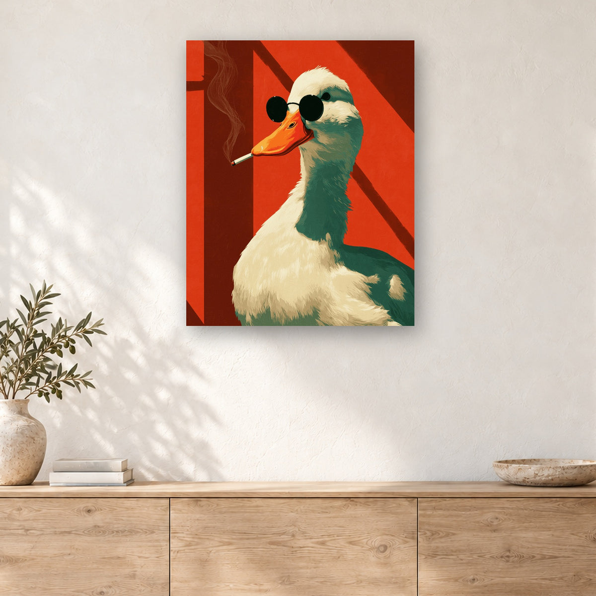 Tableau peinture par numéro Canard à Lunettes Noires accroché dans un intérieur décoré, Maison Artsen