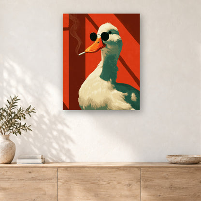 Tableau peinture par numéro Canard à Lunettes Noires accroché dans un intérieur décoré, Maison Artsen