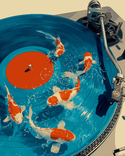 Peinture par numéro adulte Carpes sur Vinyle, visuel complet du design sur toile, Maison Artsen