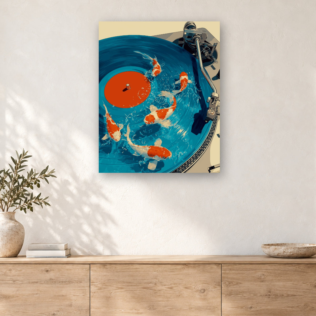 Tableau peinture par numéro Carpes sur Vinyle accroché dans un intérieur décoré, Maison Artsen