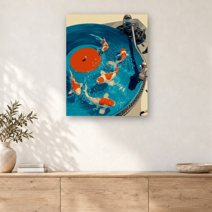 Tableau peinture par numéro Carpes sur Vinyle accroché dans un intérieur décoré, Maison Artsen