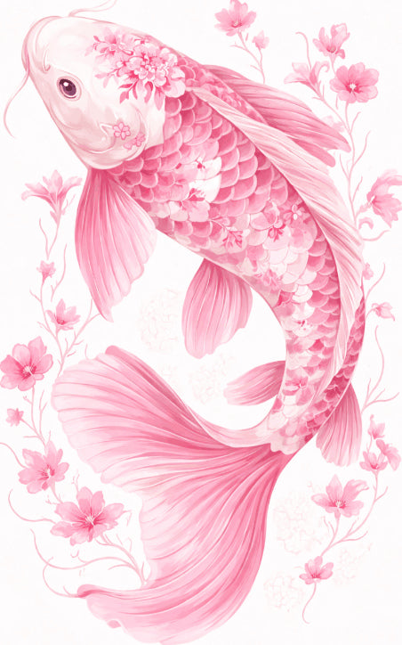 Peinture par numéro adulte Carpe Rose Porcelaine, visuel complet du design sur toile, Maison Artsen