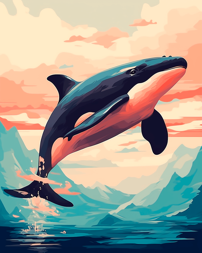 Peinture par numéro adulte Orque au Saut du Fjord, visuel complet du design sur toile, Maison Artsen