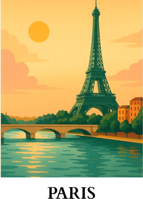 Peinture par numéro adulte Tour Eiffel au Soleil d'Or, visuel complet du design sur toile, Maison Artsen