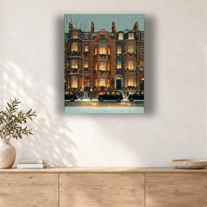 Tableau peinture par numéro Londres sous la Neige accroché dans un intérieur décoré, Maison Artsen