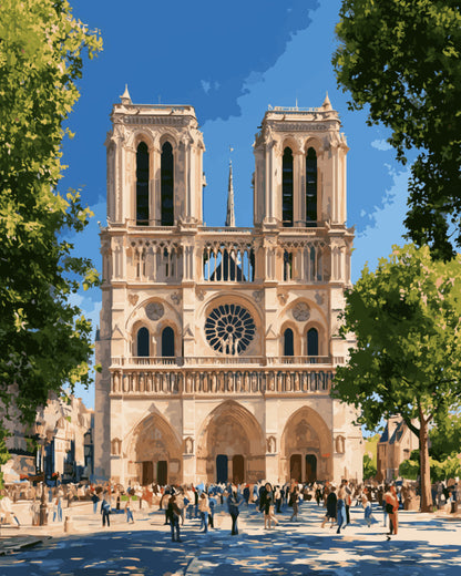 Peinture par numéro adulte Parvis de Notre-Dame, visuel complet du design sur toile, Maison Artsen
