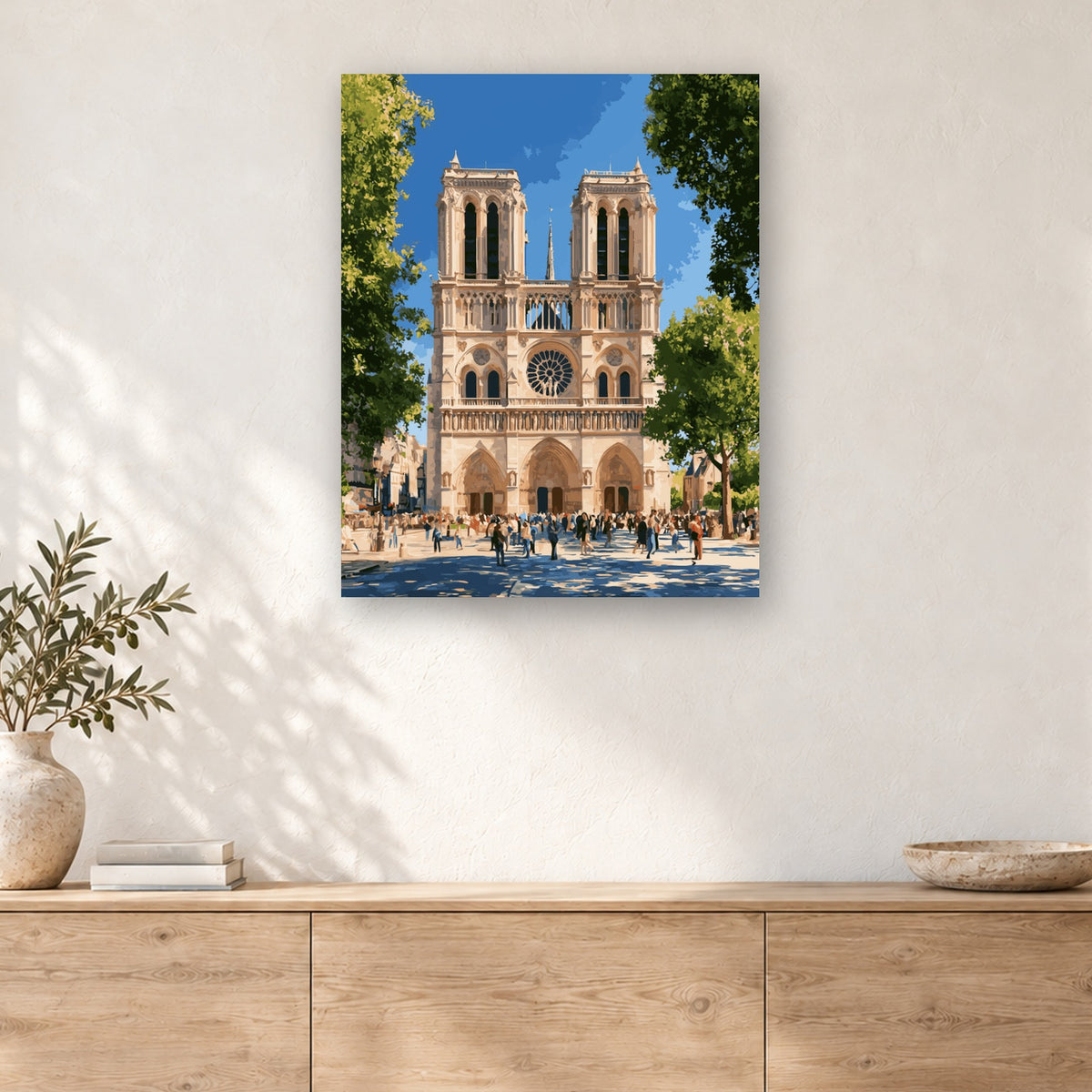 Tableau peinture par numéro Parvis de Notre-Dame accroché dans un intérieur décoré, Maison Artsen