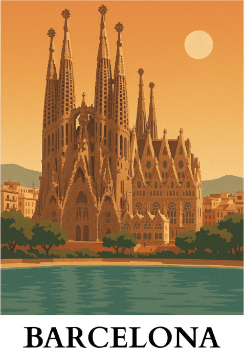 Peinture par numéro adulte Affiche Barcelone Dorée, visuel complet du design sur toile, Maison Artsen