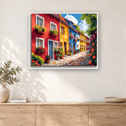 Tableau peinture par numéro Jardinières en Façade accroché dans un intérieur décoré, Maison Artsen
