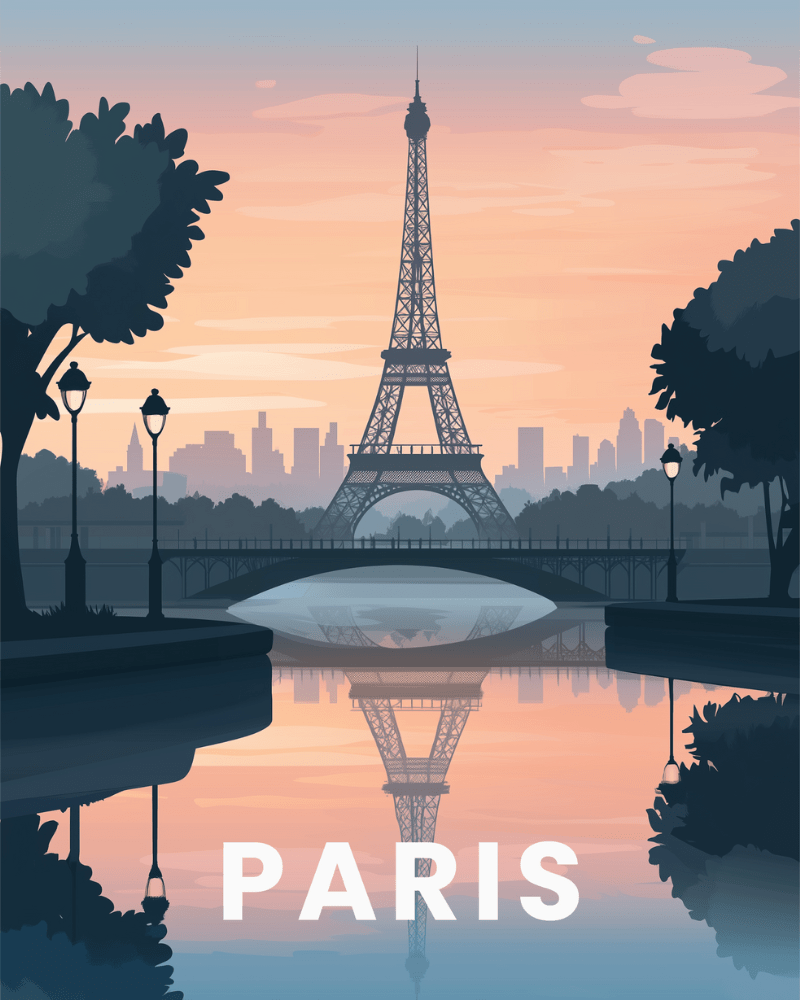Peinture par numéro adulte Reflets de Paris au Soir, visuel complet du design sur toile, Maison Artsen