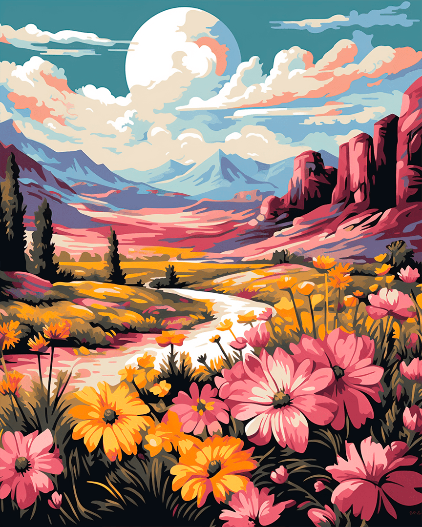 Peinture par numéro adulte Fleurs Sauvages du Canyon, visuel complet du design sur toile, Maison Artsen