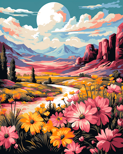 Peinture par numéro adulte Fleurs Sauvages du Canyon, visuel complet du design sur toile, Maison Artsen