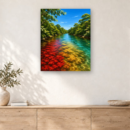 Tableau peinture par numéro Rivière aux Mille Couleurs accroché dans un intérieur décoré, Maison Artsen