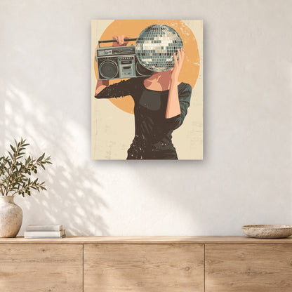 Tableau peinture par numéro La Reine du Dancefloor accroché dans un intérieur décoré, Maison Artsen