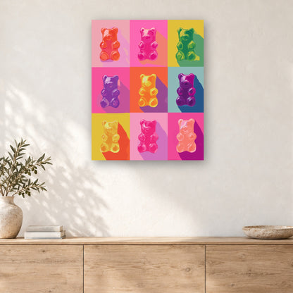 Tableau peinture par numéro Oursons en Gélatine accroché dans un intérieur décoré, Maison Artsen