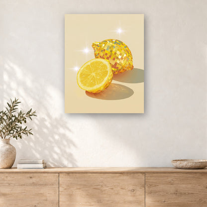 Tableau peinture par numéro Citron Paillettes accroché dans un intérieur décoré, Maison Artsen