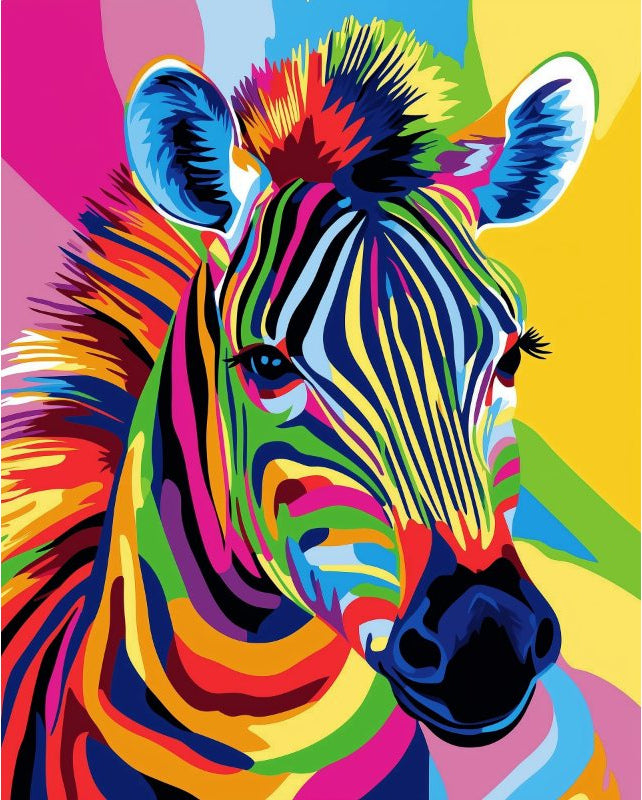 Peinture par numéro adulte Zèbre Rayé de Couleurs, visuel complet du design sur toile, Maison Artsen