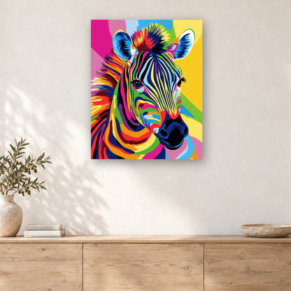 Tableau peinture par numéro Zèbre Rayé de Couleurs accroché dans un intérieur décoré, Maison Artsen