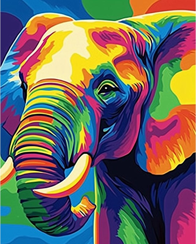 Peinture par numéro adulte Éléphant Mosaïque, visuel complet du design sur toile, Maison Artsen