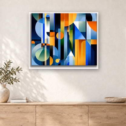 Tableau peinture par numéro Géométrie Bleu et Or accroché dans un intérieur décoré, Maison Artsen