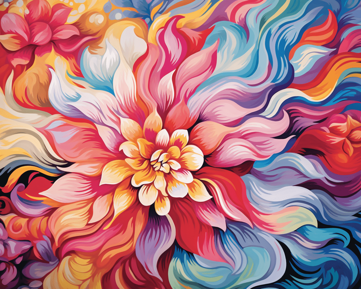 Peinture par numéro adulte Fleur en Tourbillon, visuel complet du design sur toile, Maison Artsen