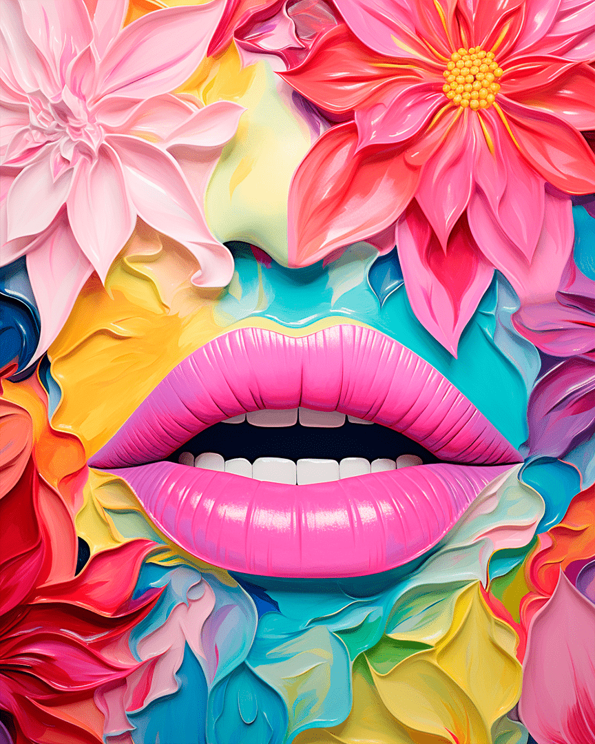 Peinture par numéro adulte Bouche en Pétales, visuel complet du design sur toile, Maison Artsen