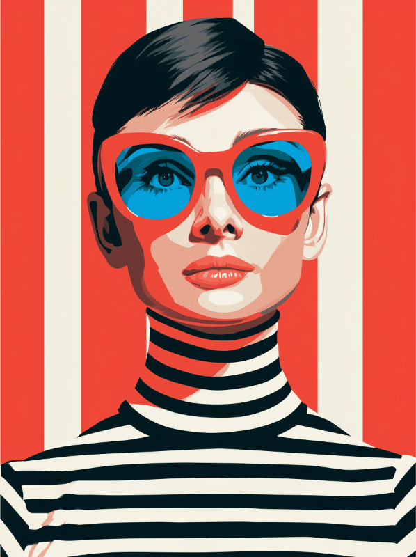 Peinture par numéro adulte Lunettes Rouges et Marinière, visuel complet du design sur toile, Maison Artsen