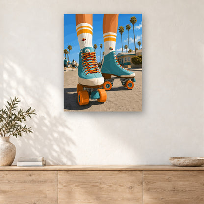 Tableau peinture par numéro Patins sous les Palmiers accroché dans un intérieur décoré, Maison Artsen