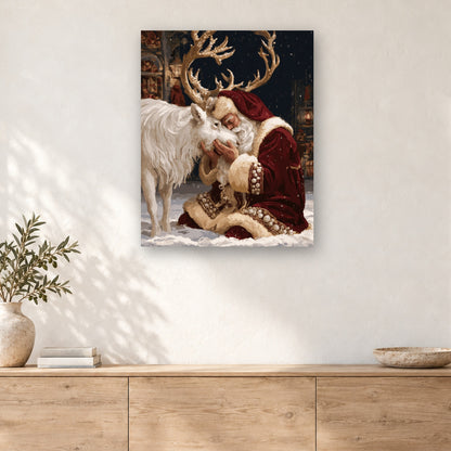 Tableau peinture par numéro Câlin au Renne Blanc accroché dans un intérieur décoré, Maison Artsen