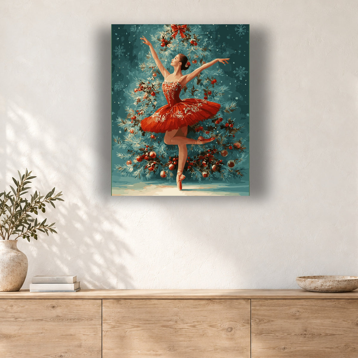 Tableau peinture par numéro Danseuse au Tutu Rouge accroché dans un intérieur décoré, Maison Artsen