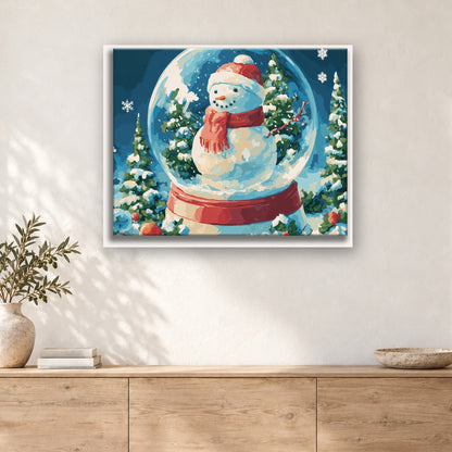 Tableau peinture par numéro Bonhomme en Boule à Neige accroché dans un intérieur décoré, Maison Artsen