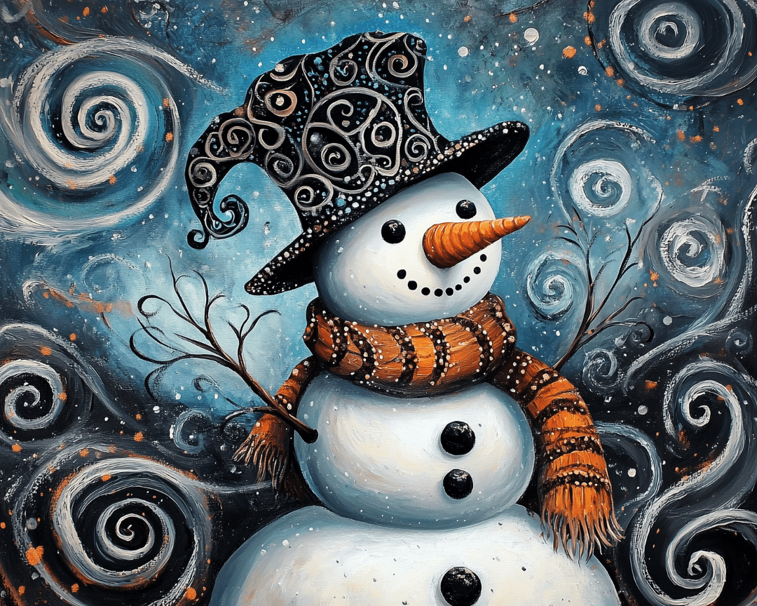 Peinture par numéro adulte Bonhomme sous les Spirales, visuel complet du design sur toile, Maison Artsen
