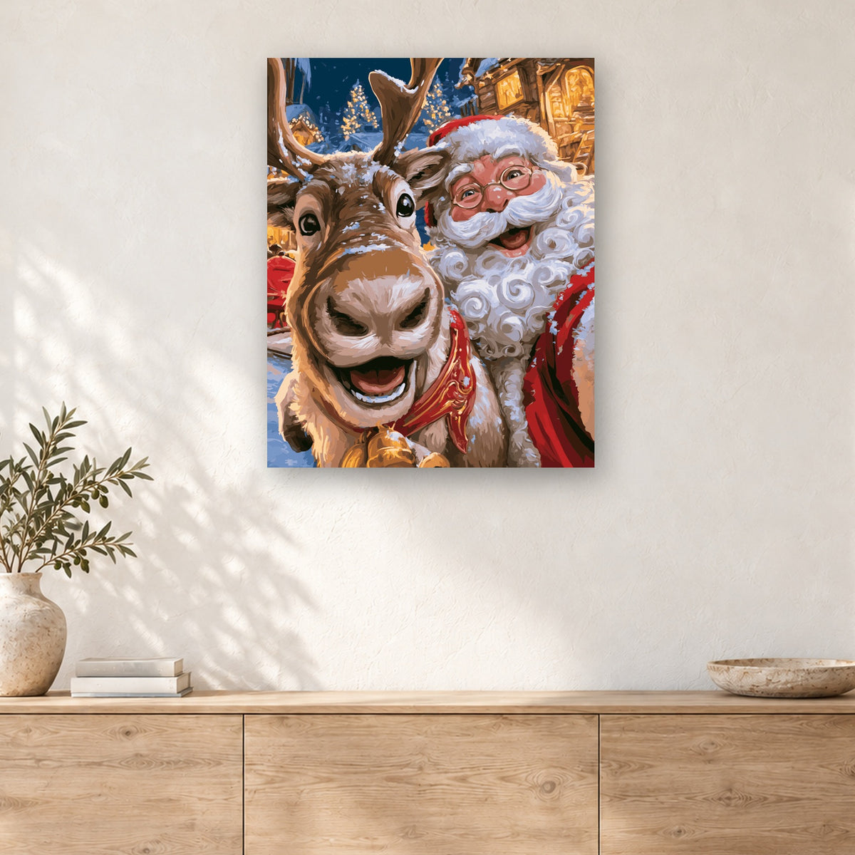 Tableau peinture par numéro Selfie au Pôle Nord accroché dans un intérieur décoré, Maison Artsen
