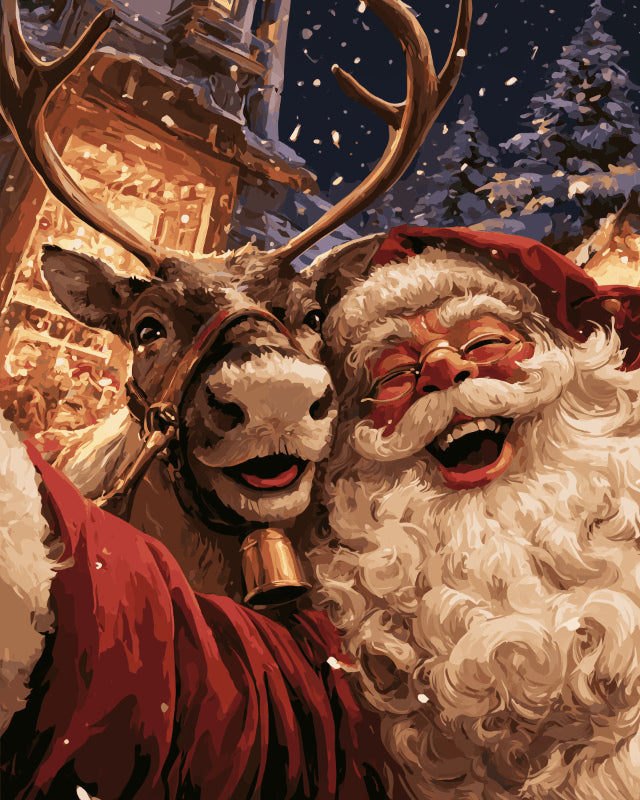 Peinture par numéro adulte Fou Rire du Père Noël, visuel complet du design sur toile, Maison Artsen